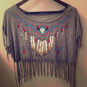 Grey Fringe Crop Top!